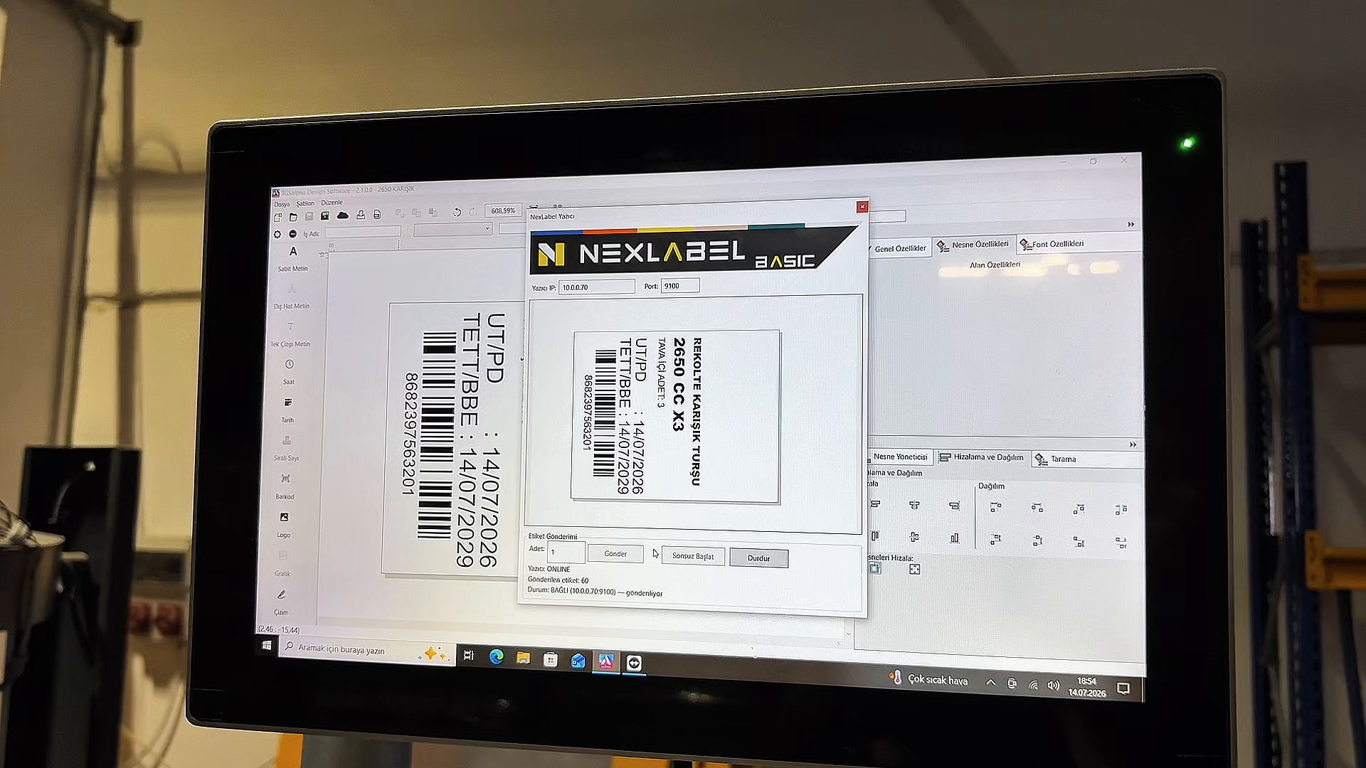 NexLabel Ekranlı Kontrol Ünitesi — sahada